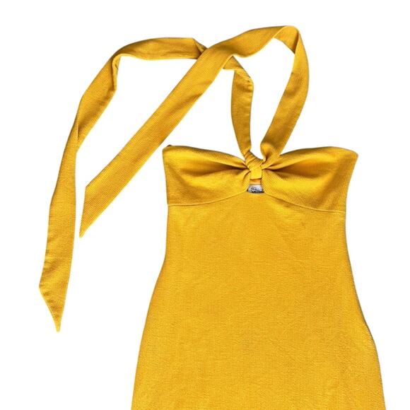 Saylor Women’s Jynx Fringe Halter Neck Mango Yellow Knit Midi Dress Sz S - Picture 3 of 13